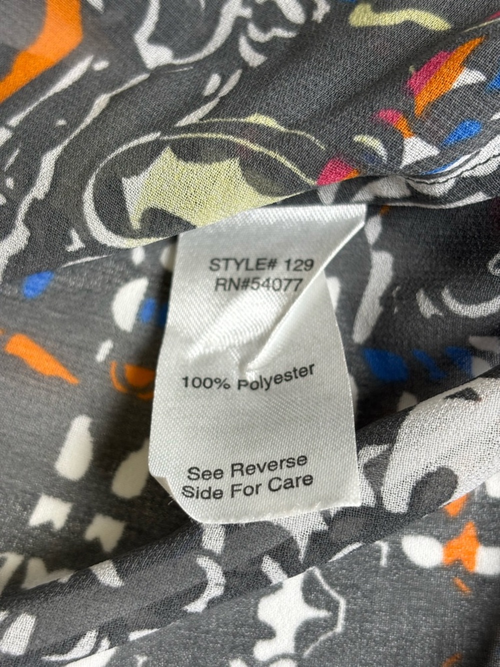 CAbi Grey Patterned Button-Up Blouse with Multicolor Accents Women’s M - Picture 5 of 7